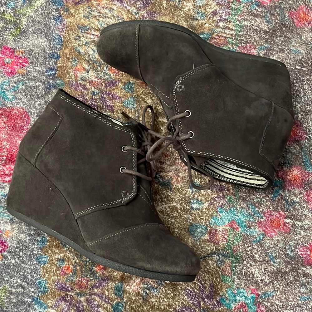 Toms Charcoal Grey Wedge Ankle Boots